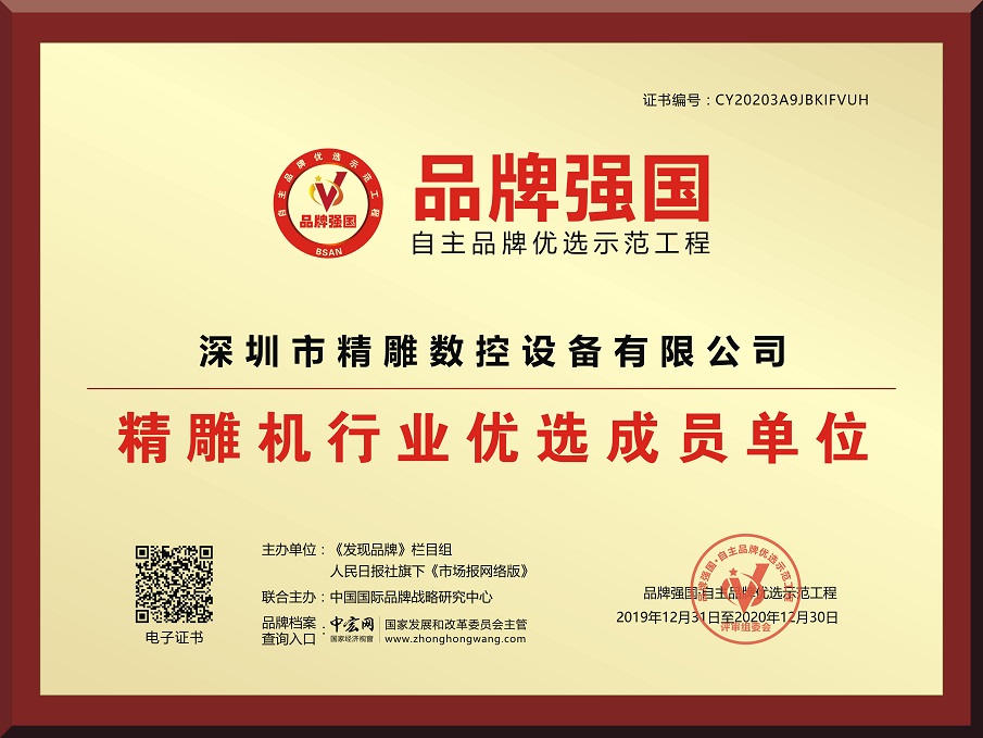 Shenzhen Jingdiao CNC Equipment Co., Ltd. officially joined the (Brand Strong Country) Independent Brand Selection Demonstration Project in 2020